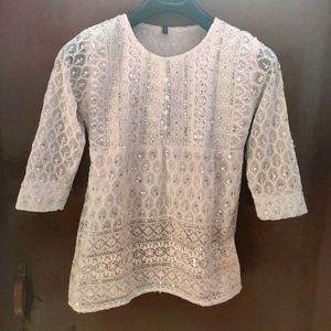 White Embellished Short Kurti