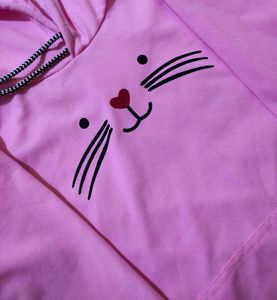 Cat Printed Light Pink Cute Hoodie