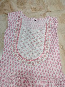 Pink & White Printed Kurta