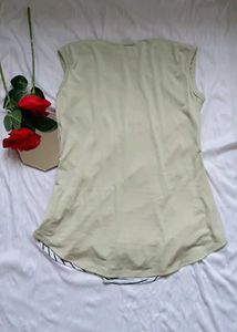 Stylish Striped Top with Light Beige Shrug