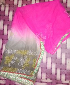 Pink & Gray Floral Saree