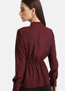 Maroon Tie-Up Neck Embellished RuffleCinched