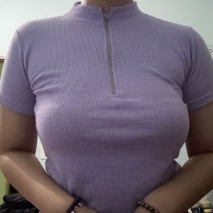 Purple Ribbed Zip Top