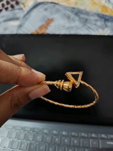 &#34;Gold-Plated Triangle Charm Bracelet with Crystal