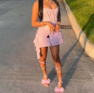 Ruffle Frill Lavender Tube Rhinestone Corset Dress