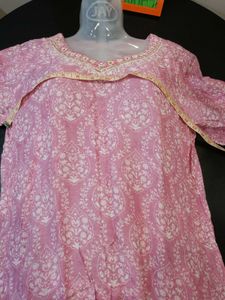 Elegant Pink Printed Kurti Set🌷