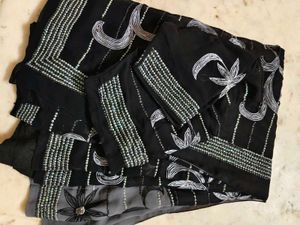 Elegant Black Embellished Saree With Blouse 🔥