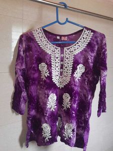 Purple Tie-Dye Embroidered Short Kurti 💜