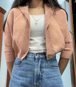 Peach Ribbed Knit Shrug