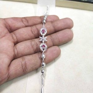 Pure Silver Pink CZ Hand Bracelet