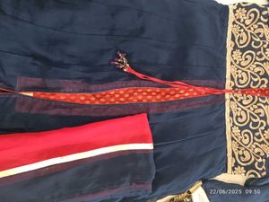 Xl Blue Embroidered Georgette Gown&amp; Dupat