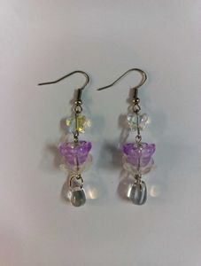 💜 Handmade Beaded Purple Floral Drop Earrings