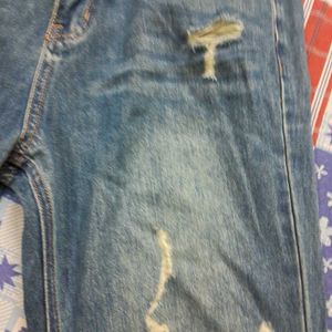 Blue Denim Distressed Jeans Bootcut
