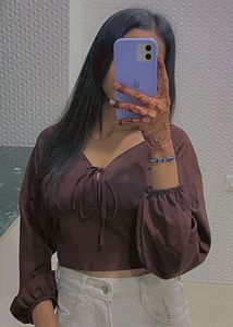 Brown Crop Top with Tie Detail