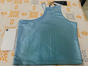 Blue Embellished Crop Top