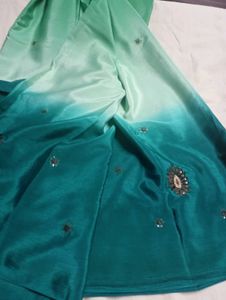 Elegant Green Embroidered creap Saree