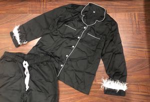 Silky Black Feather Trim Pajama Set
