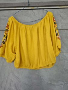 Embroidered Off-Shoulder Crop Top