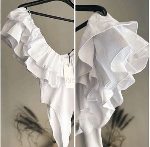 ZARA NEW RUFFLE SLEEVE BODYSUIT RIBBED SIZE-S