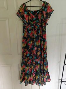 Floral Print Black Long Dress