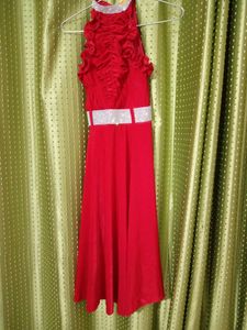 Red Ruffle High Neck Dress