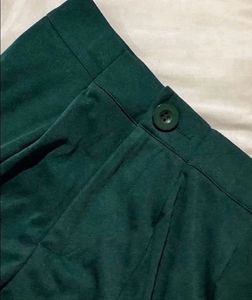 Green Trouser Straight Fit Pants With Slit Cut End