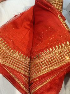 Elegant Red &amp; Gold Embellished Saree