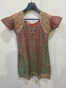 Orange to green colourshift suit patiala set