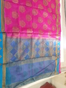 Pink And Blue Beautiful Fancy Saree
