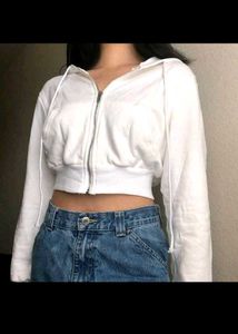 Trendy White Cropped Hoodie