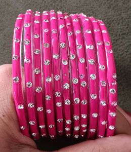 Pink & Rhinestone Bangles Set 10pcs
