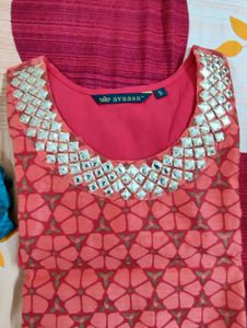 Orange Embellished Kurta