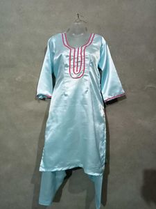 Elegant Light Blue Satin Kurta Setn