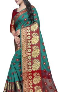 Embellished Banarasi Jacquard Saree Sea Green💚