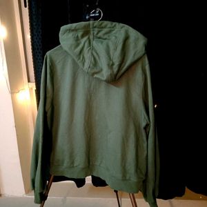 Green Cropped Zip-Up Hoodie