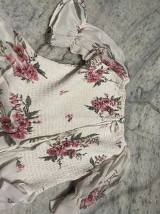 Floral Smocked Top with Chiffon Sleeves