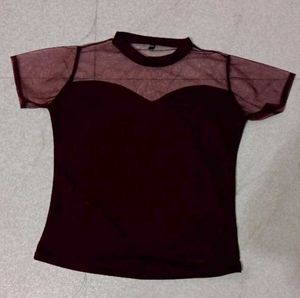 Burgundy Sheer Top ...With Heart Net Shape 🎀