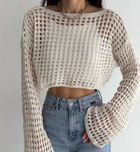 Boat Neck Sheer Crochet Crop Top