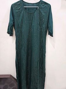 Bottle Green Sequence Kurta Set
