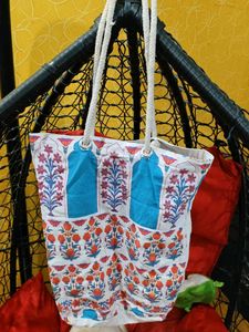 Trendy Ethnic Print Canvas Tote Bag with Rope Hand