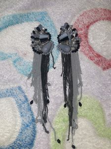 grey black chained beaded long earning