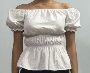White Peplum Puff Sleeve Top