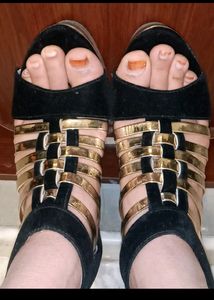 Black Velvet Golden Strip Heel..new Heel.. Not Eve