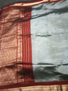 Elegant Grey color Dharmavaram Saree with RedBorde