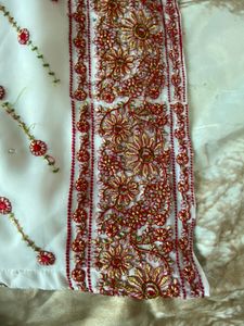 White Georgette Embroidered Kurti Dupatta