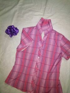 Pink Plaid Short Sleeve Button Down