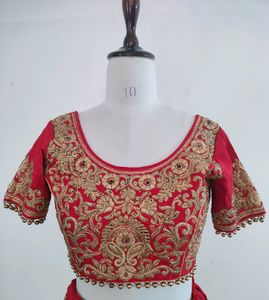 Red With Gold Embroidery Bridal Lehenga (Women&#39;s)