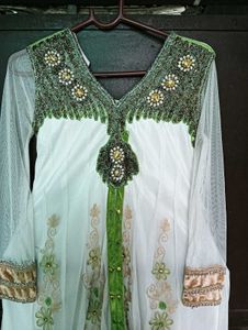 Embellished White & Green Dress