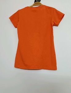 Bright Orange Printed Cotton T-Shirt for Women