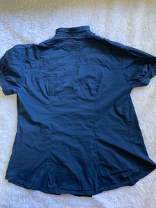 Y2K Navy Blue Ruffle Blouse